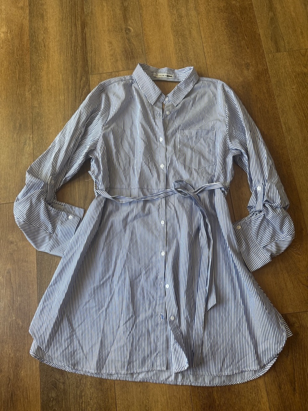 Fashion Nova Blue & White Striped Button-Down Top